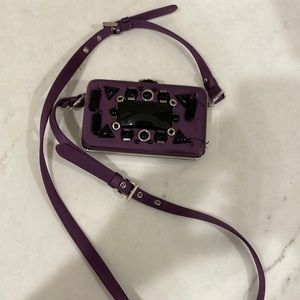 Prada purple silk beaded bag with strap